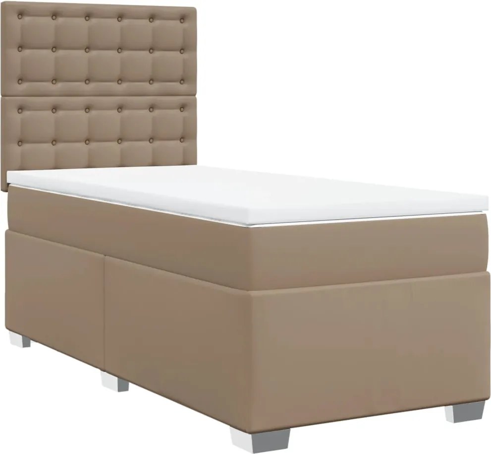 vidaXL Pat box spring cu saltea, cappuccino, 90x200 cm piele ecologică