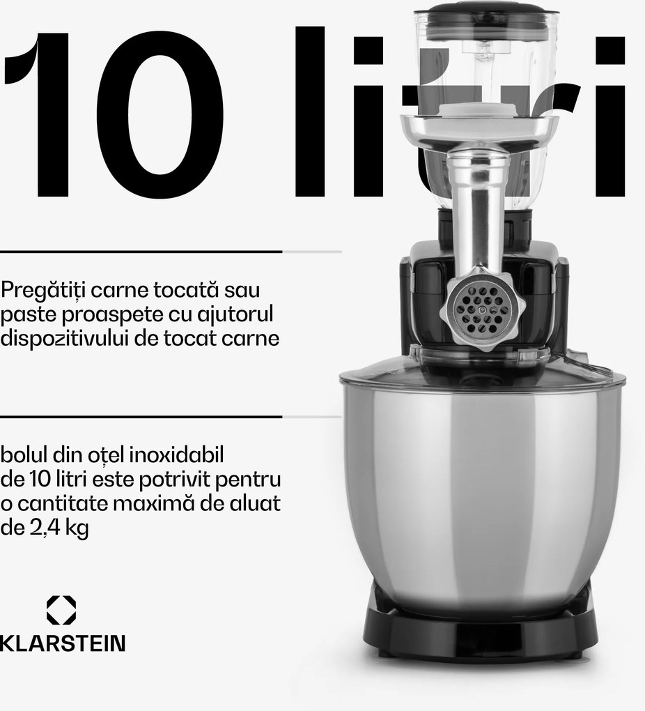 Klarstein Renata Rossa, robot de bucătărie, 3 în 1 2000 W / 2,7 PS, 10 litri, oțel inoxidabil, fără BPA