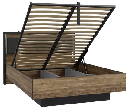Pat dublu cu spațiu de depozitare OREN 140x200 cm, maro/negru