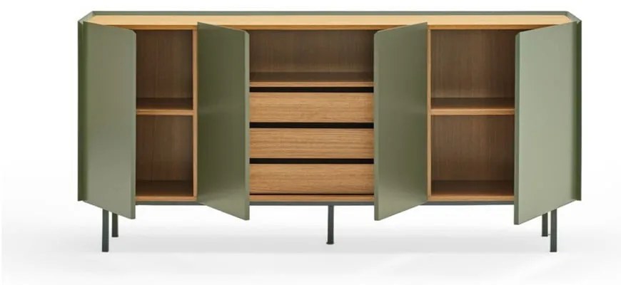 Comodă verde/în culoare naturală joasă cu aspect de lemn de stejar 165x78 cm Arista – Teulat