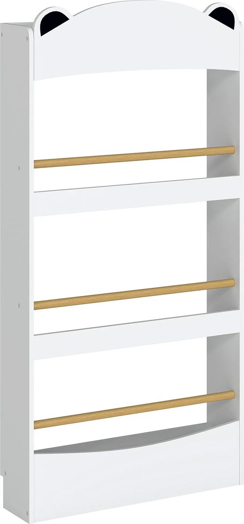 AIYAPLAY Bibliotecă Montessori pentru Copii 3-8 Ani, Ursuleț, cu 4 Polițe din Lemn, 50x15x97 cm, Alb | Aosom Romania