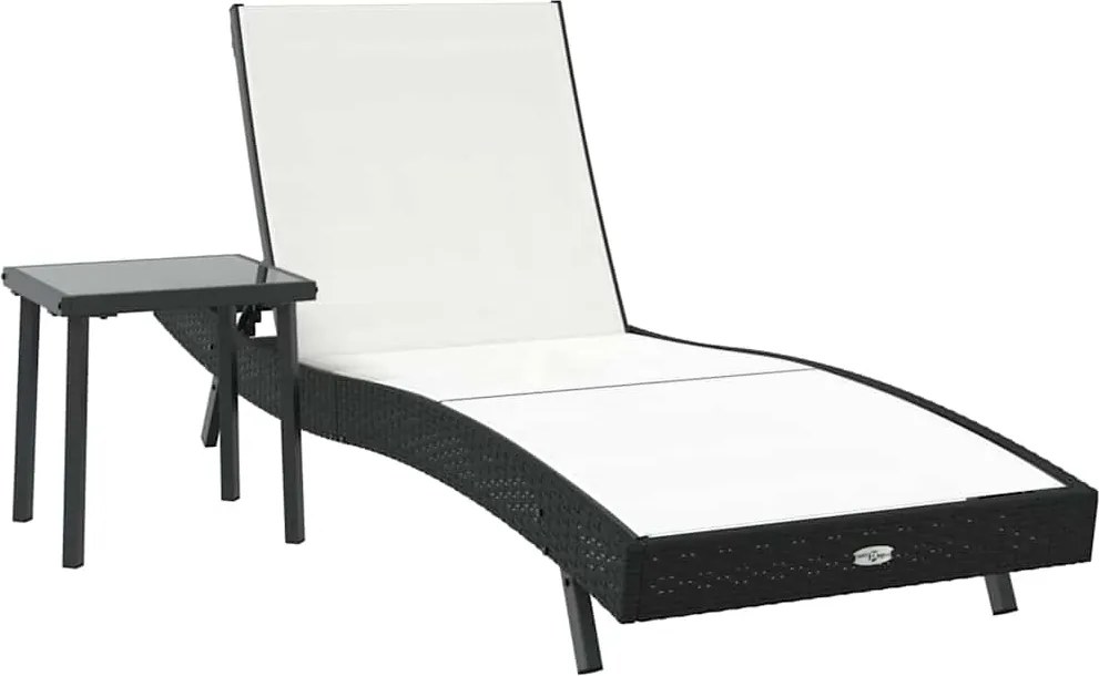 vidaXL Șezlong 2 pcs Negru și Alb poliratan