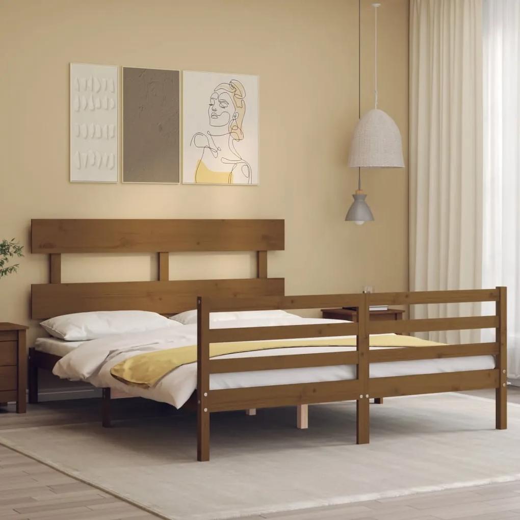 3195104 vidaXL Cadru de pat cu tăblie, maro miere, 160x200 cm, lemn masiv