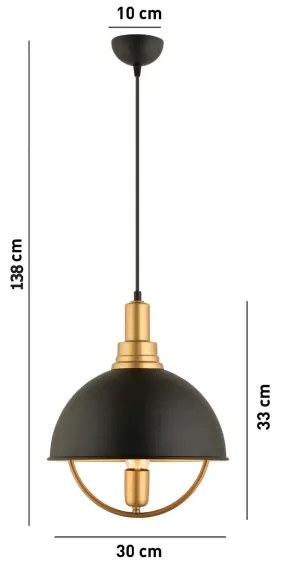 Lustră suspendată pe cablu MONZA 1xE27/40W/230V diam. 30 cm negru/auriu