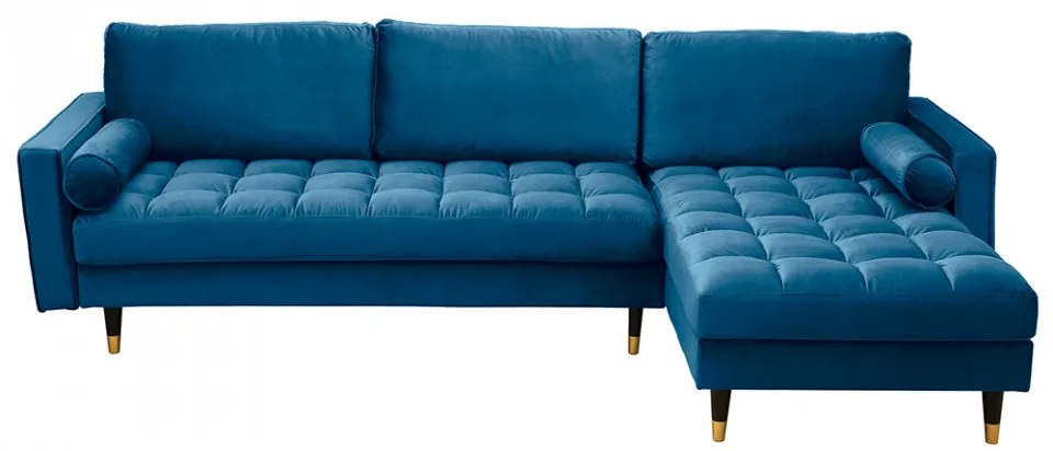 Canapea cu colt albastra din catifea si lemn 260 cm Cozy II Invicta Interior