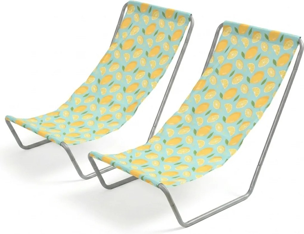 Set de 2 sezlonguri de plaja pliabile SAND LEMON, colorate