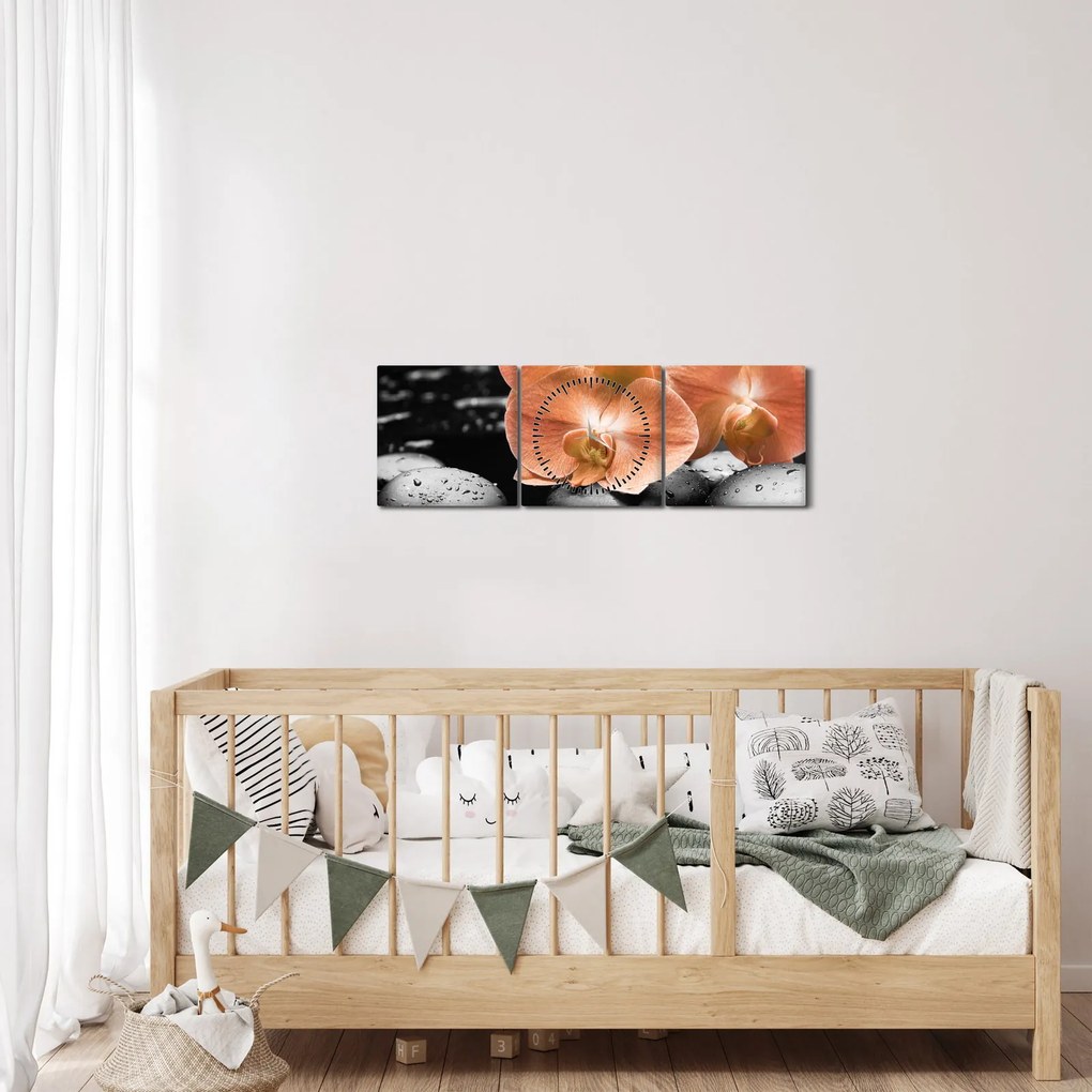 Tablou - Orhidee portocalii (cu ceas) (90x30 cm)