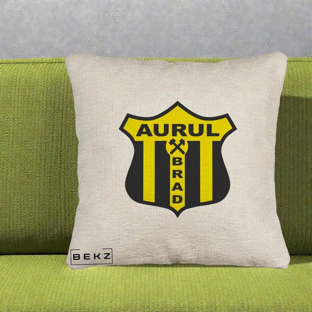 Perna Personalizata Aurul Brad Fotbal, 40x40 cm, Bej Canapea, Husa Detasabila, Perna Inclusa, BEKZ®