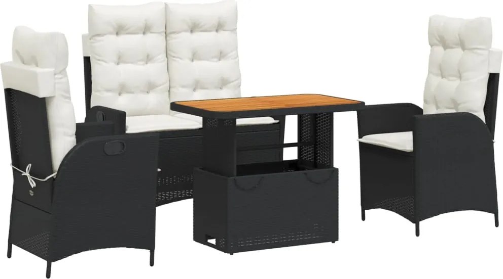 vidaXL Set mobilier de grădină cu perne, 4 piese, negru, poliratan