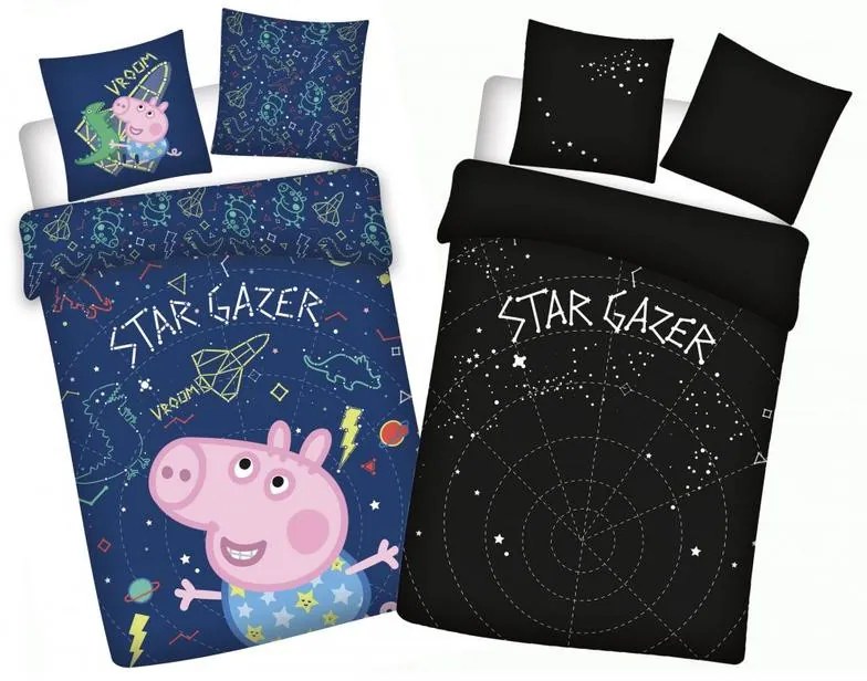 Purcelușa Peppa Star-gazer Husă de pat pentru copii fosforescentă 100x135cm, 40x60cm