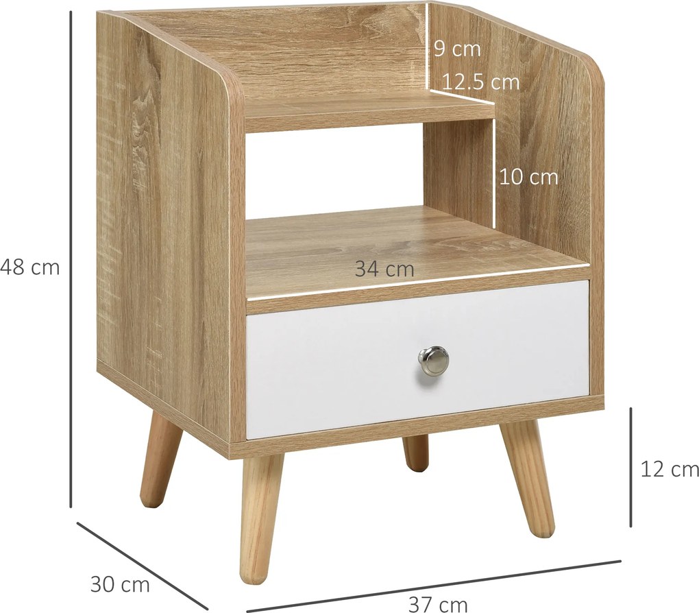 HOMCOM Noptieră cu Sertar și Raft, Mobilier Compact pentru Dormitor sau Sufragerie, Economie Spațiu, Lemn, Alb | Aosom Romania