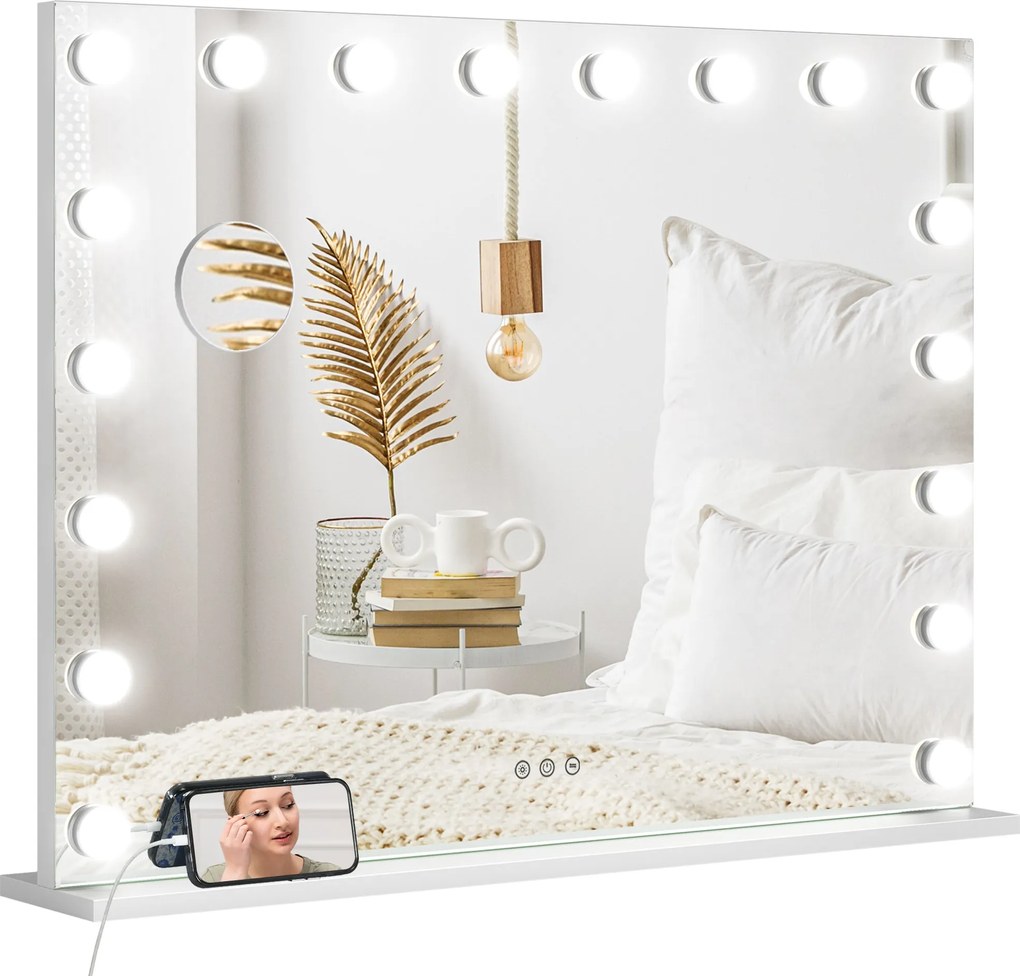 HOMCOM Oglindă machiaj luminoasă LED intensitate reglabilă, oglindă de mărire port USB, 80 x 62 cm | Aosom Romania