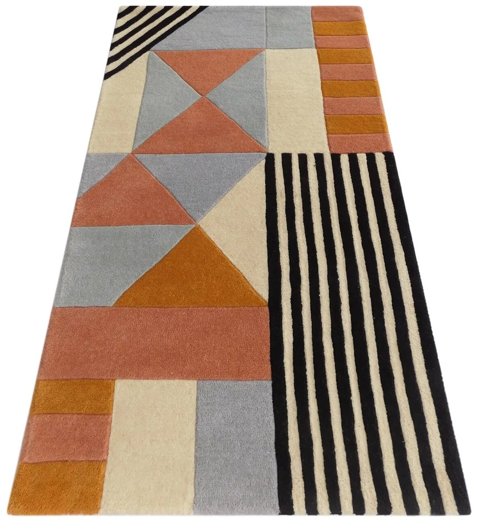 Covor Geometry Bedora, 160x230 cm, 100% lana, multicolor, finisat manual