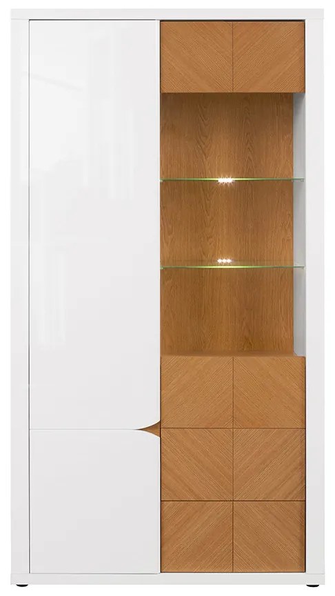 Vitrină Rovika REG1D1W2S (Alb lucios + Stejar natural) (cu iluminat LED). Promo -18%. 1025976