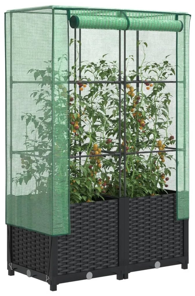 vidaXL Strat înălțat cu husă de seră, aspect ratan, 80x40x138 cm