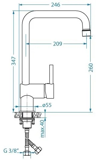 Baterie de chiuvetă ALVEUS 1150925 STELLA 34,7 cm negru mat