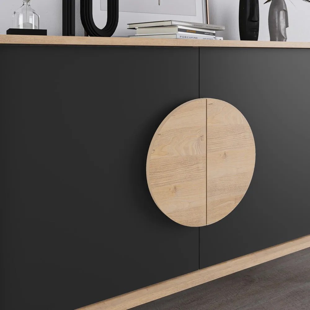 Comodă neagră/în culoare naturală joasă cu aspect de lemn de stejar 110x82 cm Vae – Marckeric