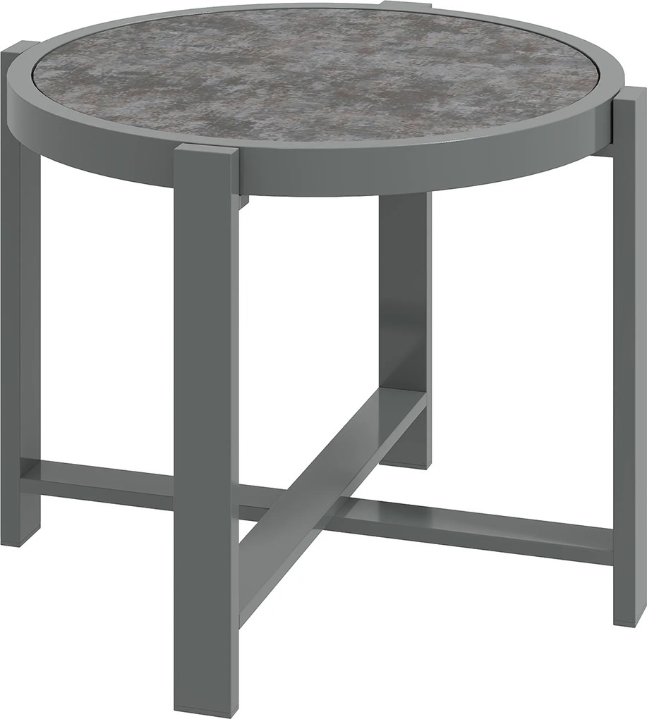 Outsunny Masă laterală rotundă pentru grădină/balcon, aluminiu rezistent la intemperii, aspect marmură, gri | Aosom Romania