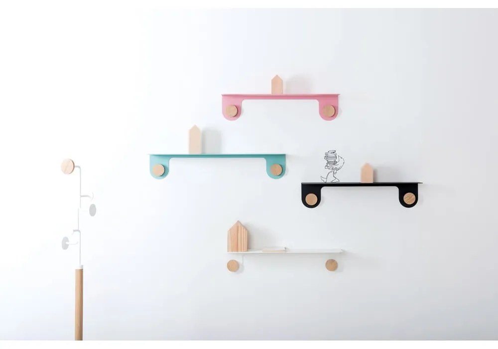 Raft de perete din oțel și detalii din lemn de stejar, cu 2 cârlige Gazzda Hook, lungime 50 cm, verde