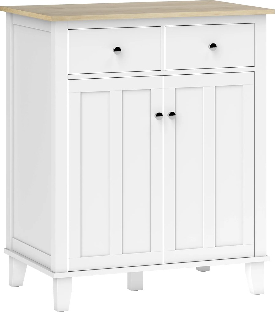 HOMCOM Bufet de bucătărie mobilier de depozitare pentru dormitor, salon birou cu 2 uși 2 sertare 76 x 48 x 91 cm alb | Aosom Romania