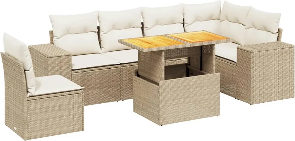 vidaXL Set canapele de grădină, 7 piese, cu perne, bej, poliratan