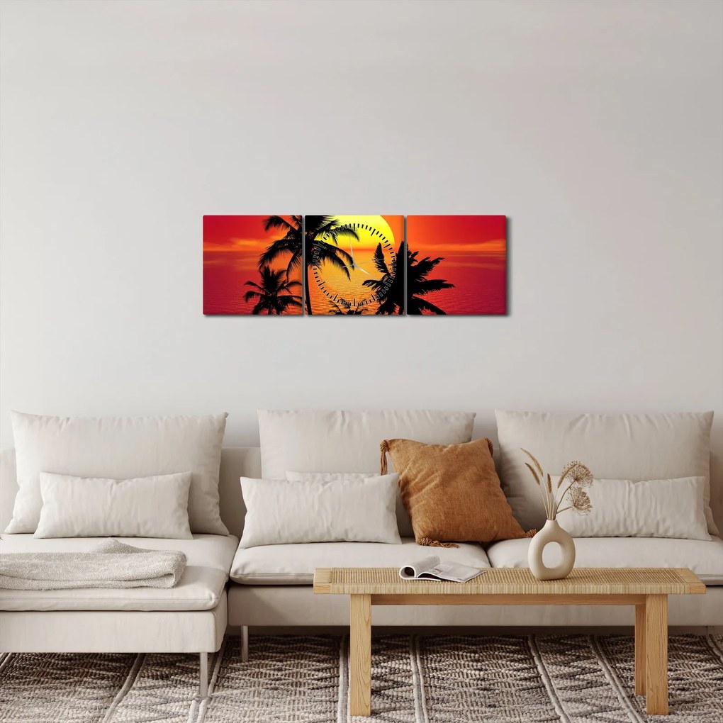Tablou - Silueta insulei cu palmieri (cu ceas) (90x30 cm)