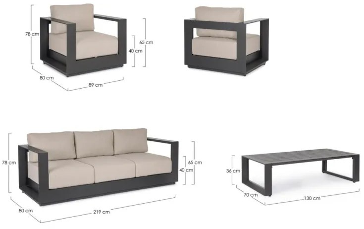 Set mobilier de gradina, 4 piese, metal / textil, antracit / bej, Moses Bizzotto