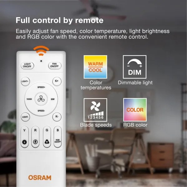 Osram - Corp de iluminat LED RGB reglabil cu ventilator MURLAN LED/26W/230V 3000-6500K + telecomandă