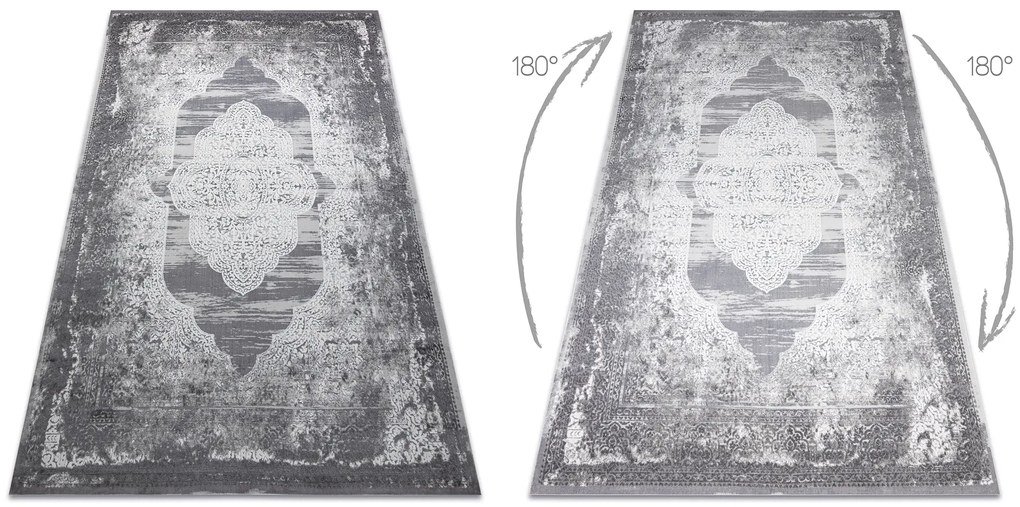 Covor NOBLE modern 9479 65 ornament vintage - structural pe două nivele de lână crem / gri