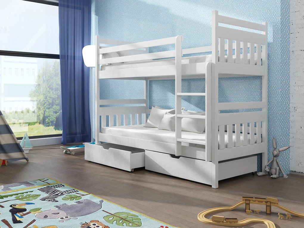 Pat etajat pentru copii 90 cm Aras (Alb) (cu somiere). 615001