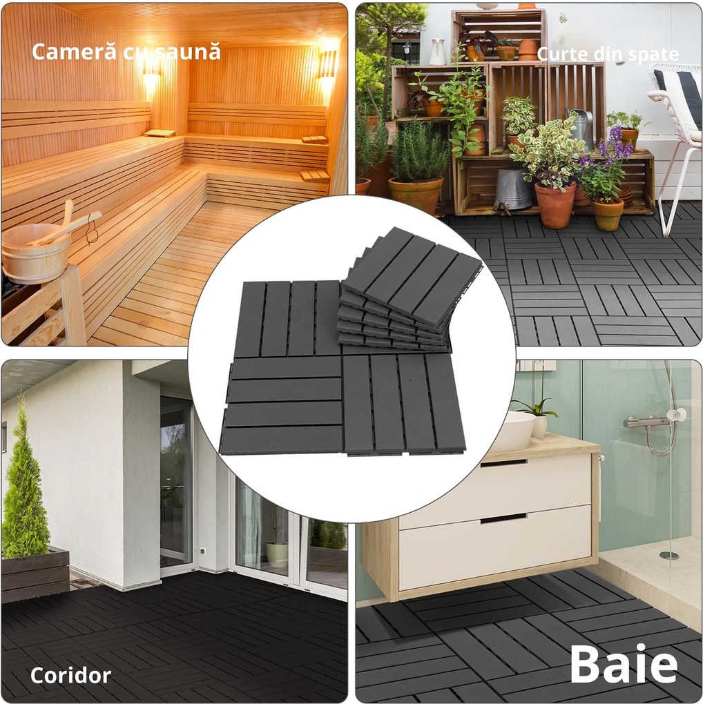 Outsunny Set 9 Cărămizi de Cuplat pentru Pavaj Terasă 30x30x2cm 0.81mq Negru | Aosom Romania
