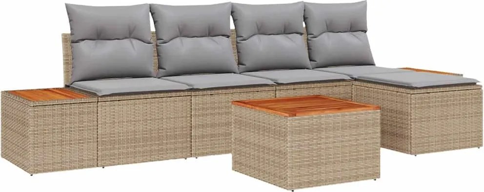 vidaXL Set de canapele pentru grădină cu pernă 6 pcs Bej Rattan poli