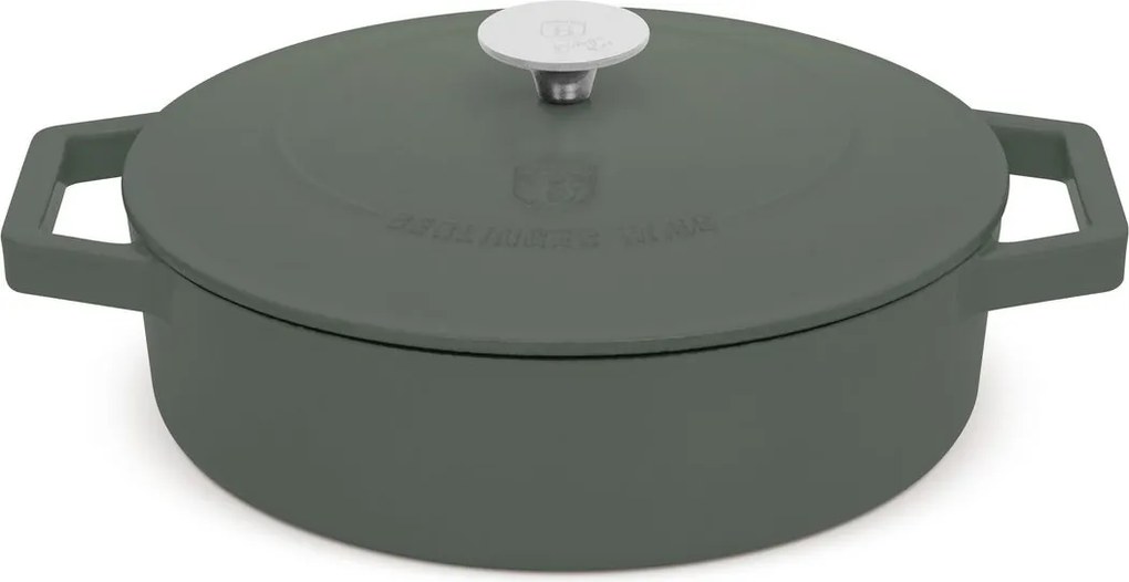 Cratiță din fontă emailată Berlinger Haus BH 6262, cu capac, 26 cm, verde mat