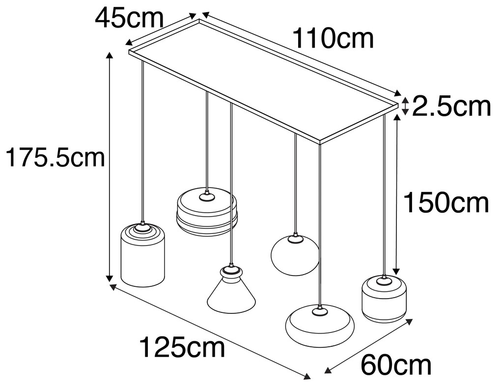 Lampă suspendată Art Deco neagră cu sticlă fumurie cu 6 lumini - Wallace