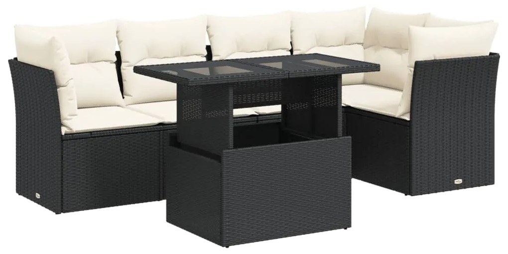 3326157 vidaXL Set mobilier de grădină cu perne, 6 piese, negru, poliratan