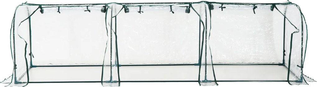 Outsunny Serra a Tunnel in PVC con 3 Porte Avvolgibili in Acciaio e PVC Trasparente, 350x100x80cm