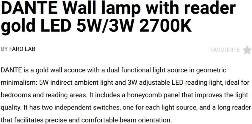 Aplica LED ambientala cu reader directionabil DANTE aurie 5W/3W 2700K