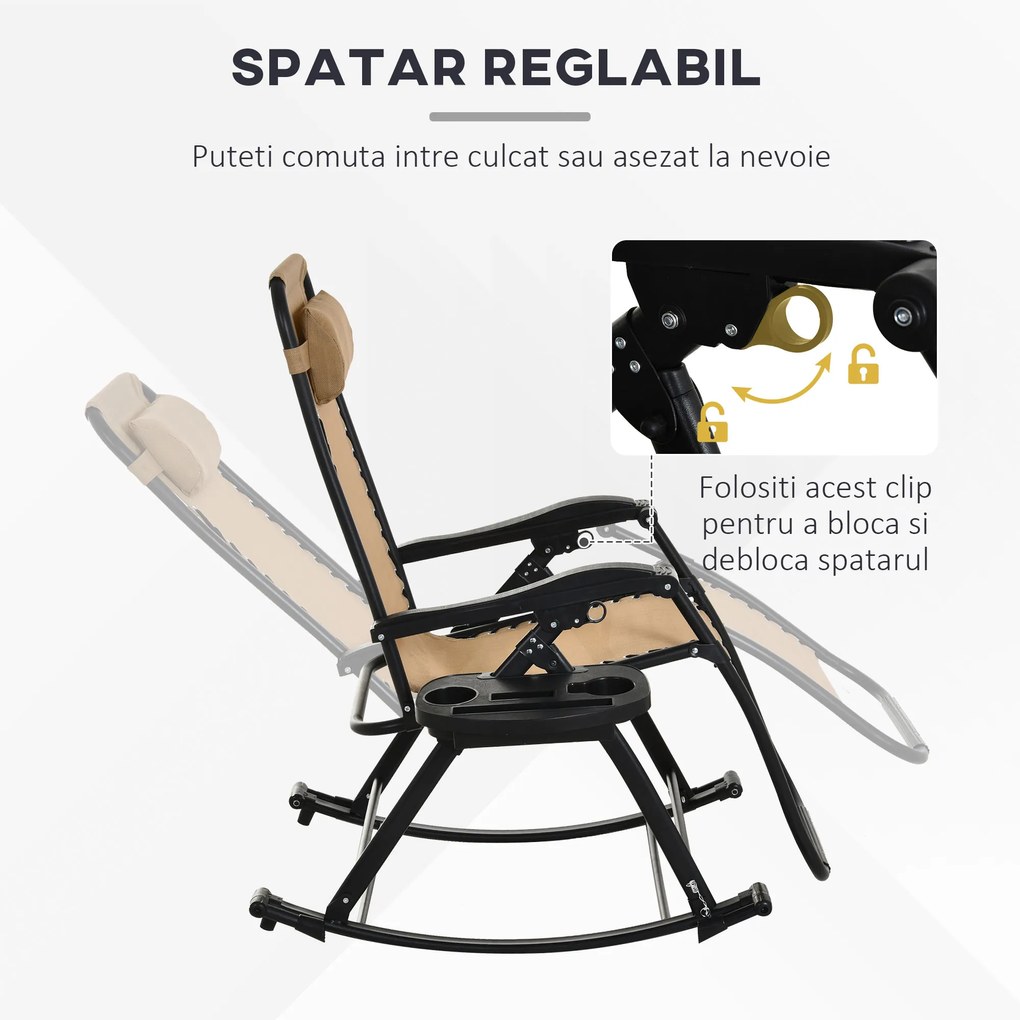 Scaun Ergonomic Outsunny, pliabil din Textilene si cadru din Otel, Bej | Aosom RO