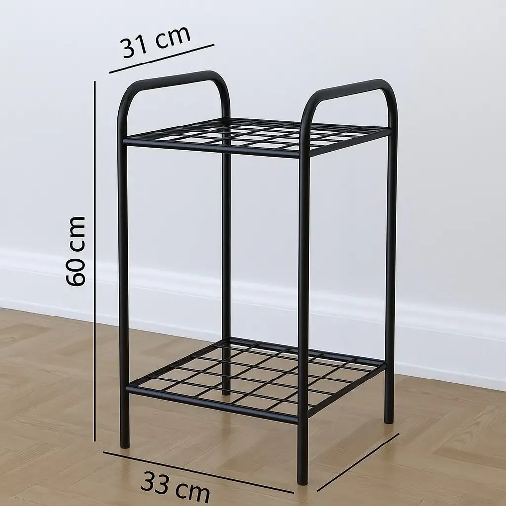 Etajera metal pentru flori 2 rafturi Decor Homs 33 x 60 x 31 cm, negru
