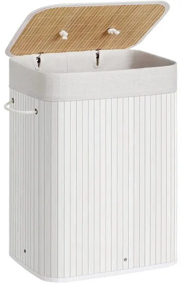 Cos De Rufe Cu 3 Manere Din Bambus, Pliabil, Alb, 40 Cm
