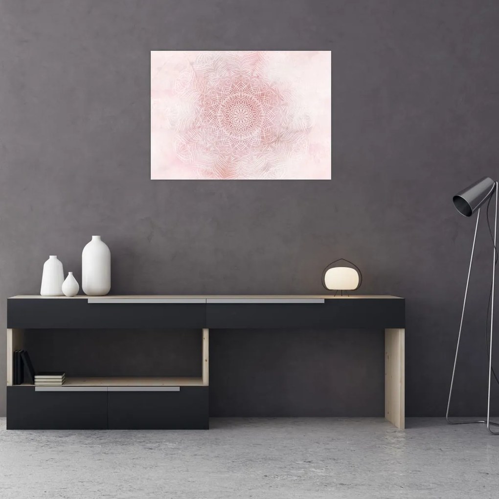 Tablou pe sticlă - Mandala roz (70x50 cm)