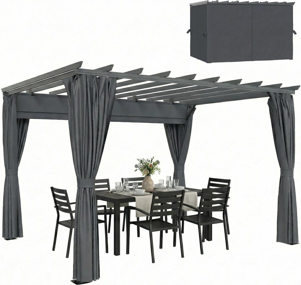 Outsunny Pergolă aprox. 3,6 x 3 m, pavilion de grădină, copertină din aluminiu cu acoperiș reglabil, gri închis | Aosom Romania