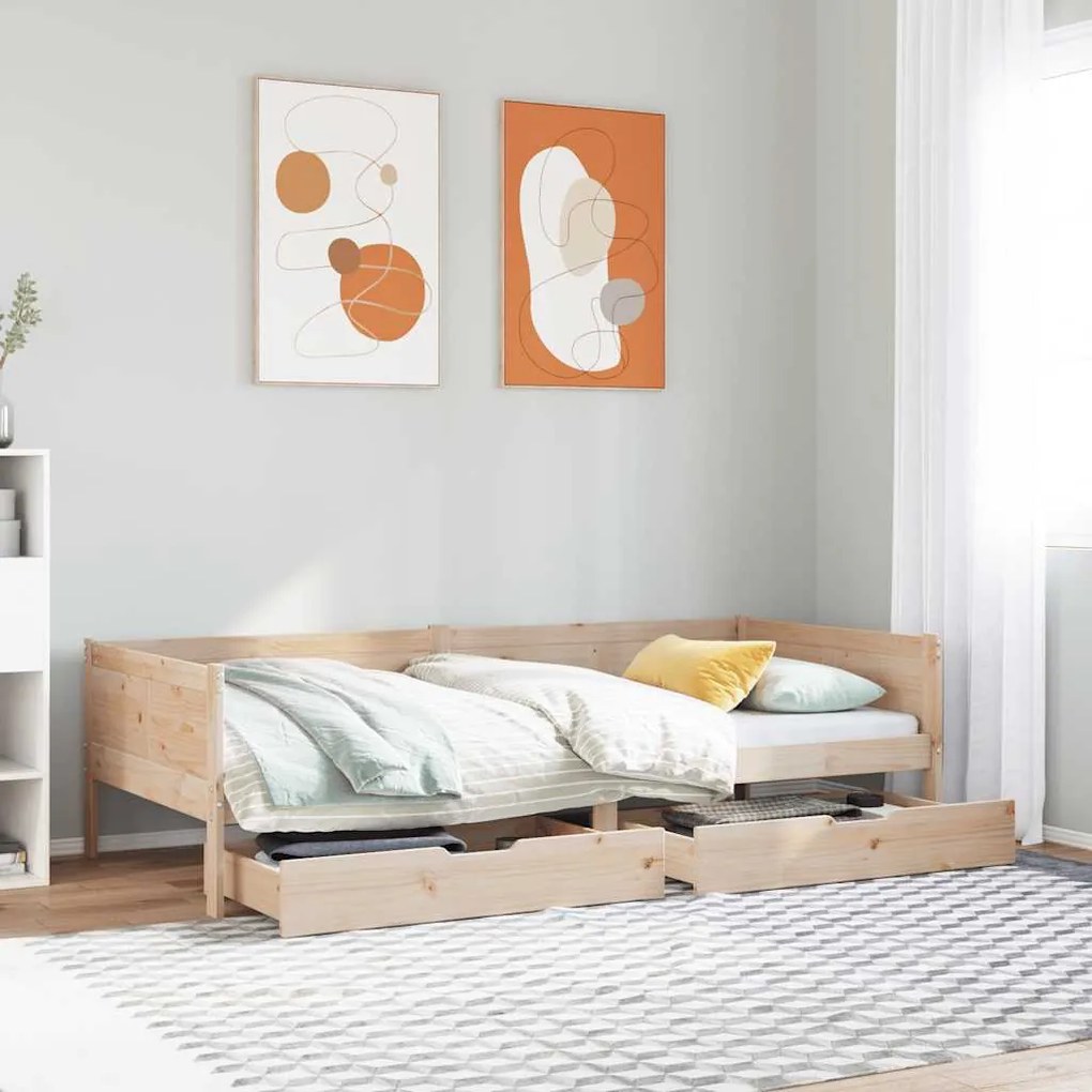 vidaXL Pat de zi cu sertare, 80x200 cm, lemn masiv pin