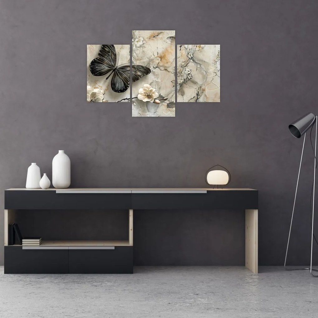Tablou - Marmură de fundal cu fluturi (90x60 cm)