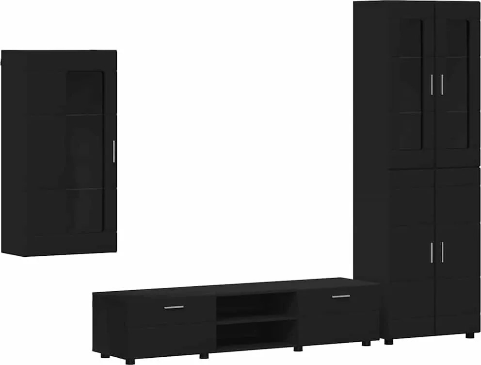 vidaXL Set comodă TV cu sertar cu raft FLORIN Negru Lemn compozit