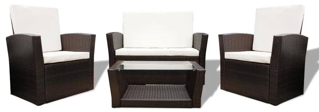 Set mobilier de gradina cu perne, 4 piese, maro, poliratan
