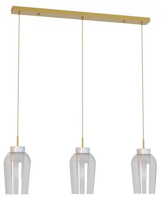 Lustra cu 3 pendule design modern Nora auriu/ marmura alba