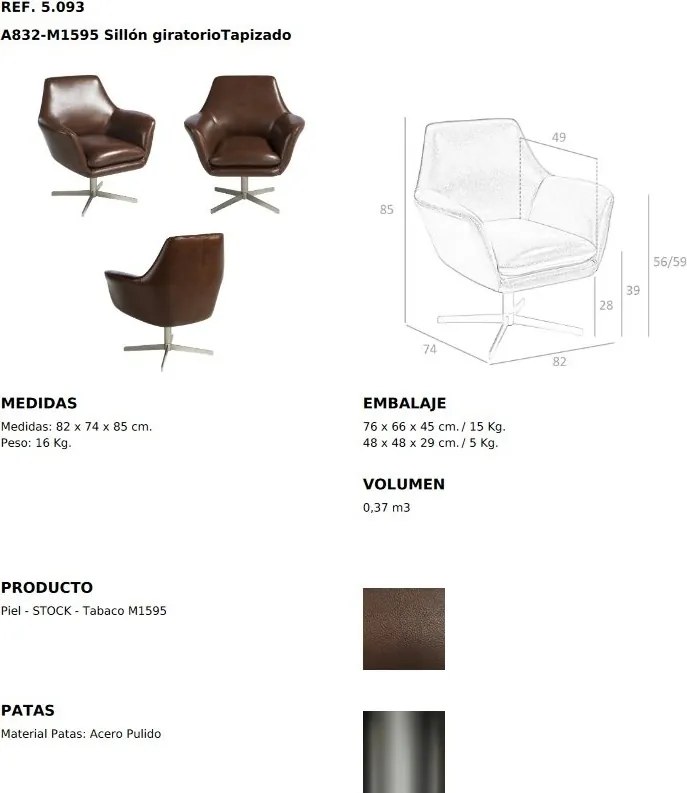 Fotoliu pivotant tapitat cu piele George