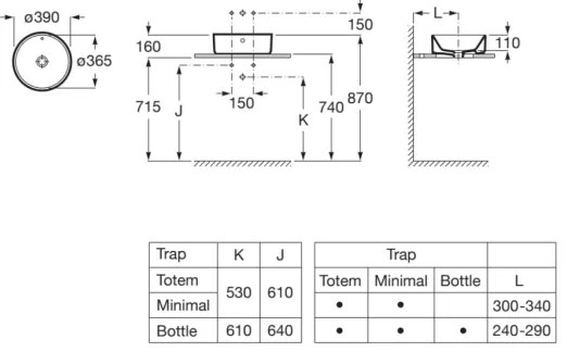 Roca A3270MJ000 - Lavoar GAP pe blat, pr. 39 cm, ceramică albă