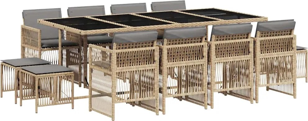 vidaXL Set mobilier grădină cu perne, 13 piese, bej combinat poliratan